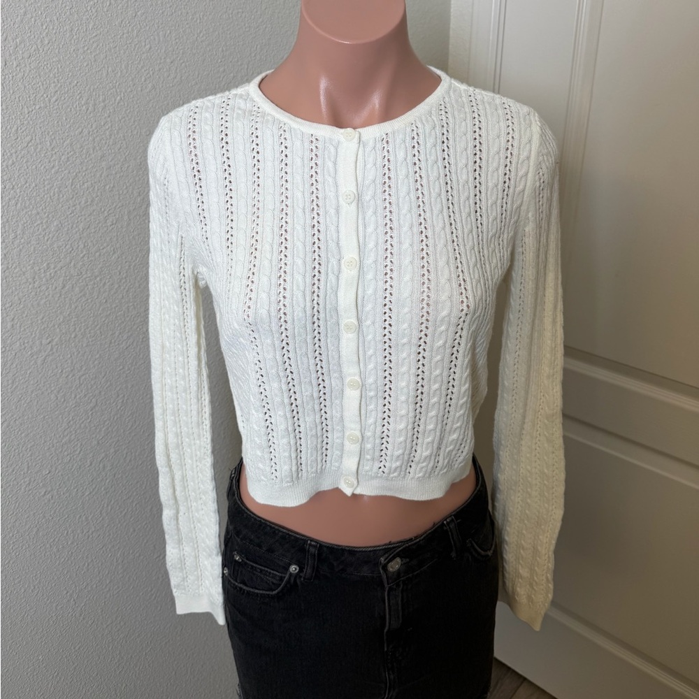 BP White Cable Knit Cardigan Sweater Sz XS